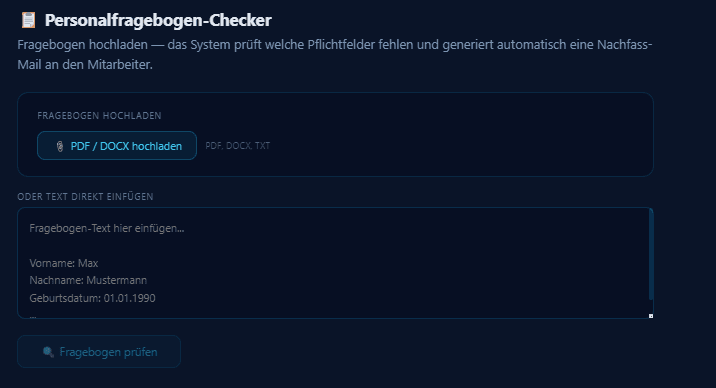 Personalfragebogen-Checker Interface