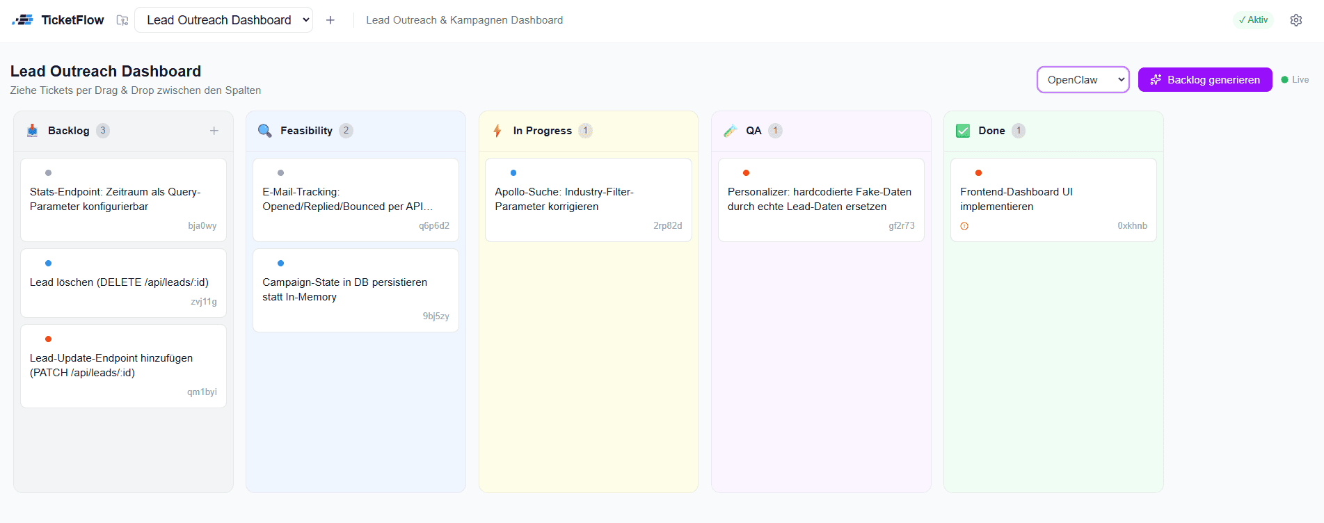 TicketFlow Kanban Dashboard